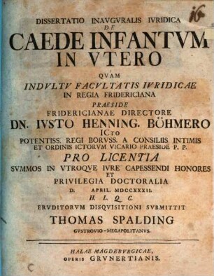 Diss. inaug. iur. de caede infantum in utero