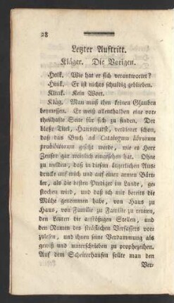Letzter Auftritt. Kläger. Die Vorigen