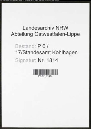 Heiratsregister Standesamt Kohlhagen