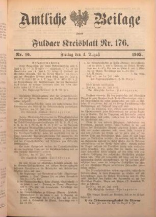 10: Beilage vom Freitag, 4. August 1905