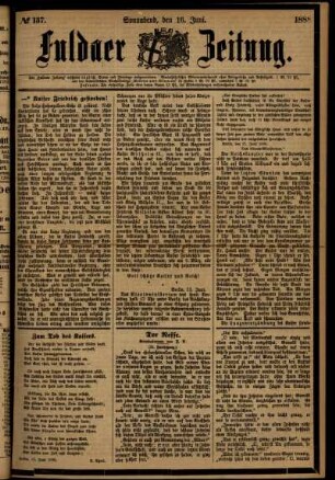 Erste Ausgabe vom Samstag, den 16. Juni 1888.