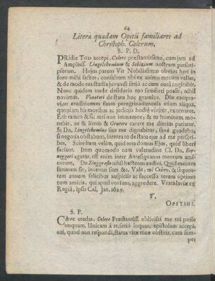 Literae quaedam Opitii familiares ad Christoph. Colerum.
