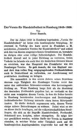 Der Verein für Handelsfreiheit in Hamburg 1848 - 1868.