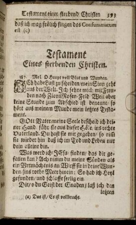 Testament Eines sterbenden Christen. - Himmels-Lieder.