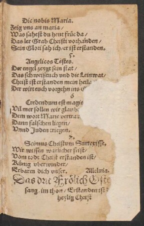 Das drit Frœlich Oste[r ge=]||sang/ im thon/ Erstanden ist d[er] || heylig Christ ||