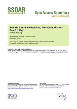 Review: Lawrence Hamilton, Are South Africans Free? (2014)
