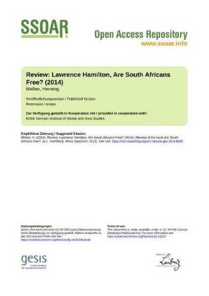 Review: Lawrence Hamilton, Are South Africans Free? (2014)