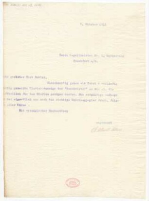 Brief an Ludwig Rottenberg : 08.10.1915