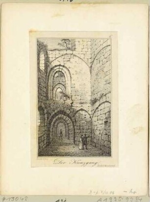 Der Kreuzgang in der Klosterruine auf dem Berg Oybin im Zittauer Gebirge, aus Carl Peschecks "Oybin bei Zittau in 12 Ansichten ..." (erweiterte Auflage?)