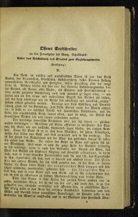 Offenes Sendschreiben an den Herausgeber des Evang. Schulblattes : ueber das Verhältniß des Staates zum Erziehungswesen ; (Fortsetzung)