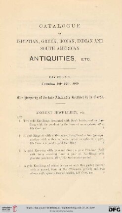 Catalogue of egyptian, greek, roman, indian and south american antiquities, etc.