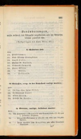 Veraenderungen, welche während des Abdruckes vorgekommen und der Redaction bekannt geworden sind. (Nachgetragen bis Ende März 1851.)