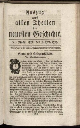 XL. Nachl. Cob. den 5. Oct. 1757.