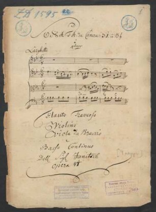 Sonaten. Arr.; vl, vla da braccio, fl, bc; B-Dur