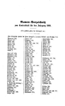 Namen-Verzeichnis zum Centralblatt für den Jahrgang 1860