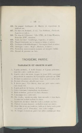 Troisième partie. Tableaux et objets d'Art