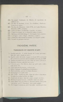 Troisième partie. Tableaux et objets d'Art
