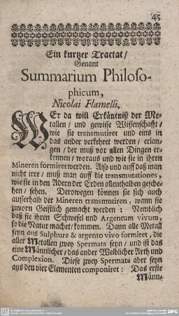 Ein kurtzer Tractat/ Genannt Summarium Philosophicum,
