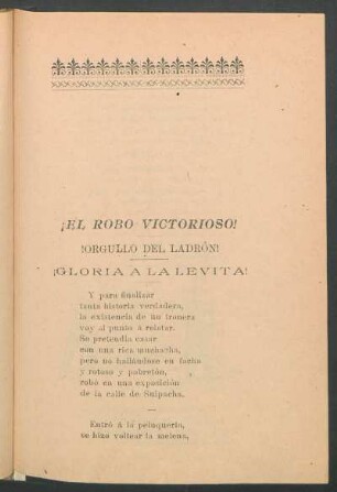 ¡El robo victorioso! : !Orgullo del ladrón! - ¡Gloria a la levita!