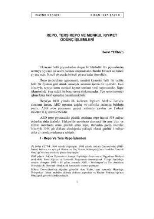 Repo, Ters Repo ve Menkul Kiymet Ödünç Islemleri