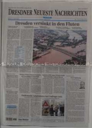 Lokale Tageszeitung "Dresdner Neueste Nachrichten" zum Hochwasser 2002