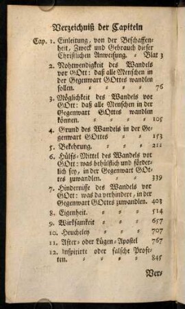 Verzeichnis der Capiteln.