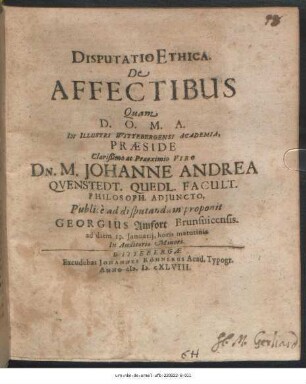 Disputatio Ethica. De Affectibus