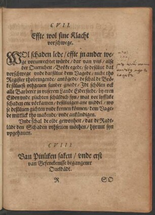 CVIII. Van Pinliken saken/ unde erst van Gefenckenisse begangener Queldädt.