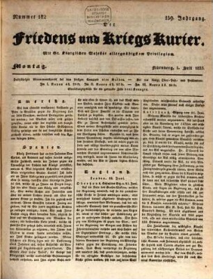 Der Friedens- u. Kriegs-Kurier : mit Sr. Königlichen Majestät allergnädigstem Privilegium. 1833,[2] = Jg. 159, Juli - Dez.