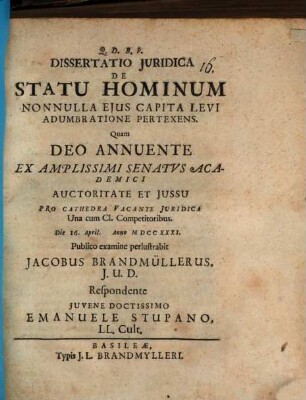 Diss. iur. de statu hominum
