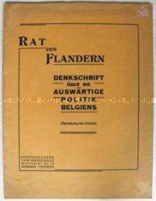 Sonderdruck (Denkschrift) über die belgische Außenpolitik