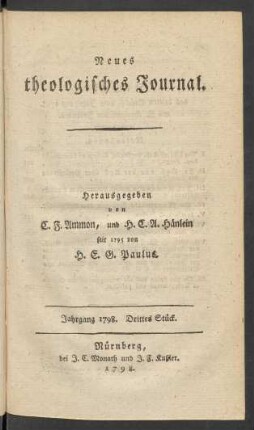 [Eilfter Band.] Jahrgang 1798. Drittes Stück