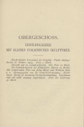 Obergeschoss. Gemäldegalerie mit kleinen italienischen Skulpturen