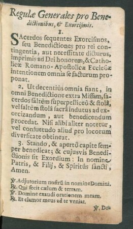 Regulae Generales pro Benedictionibus, & Exorcismis.