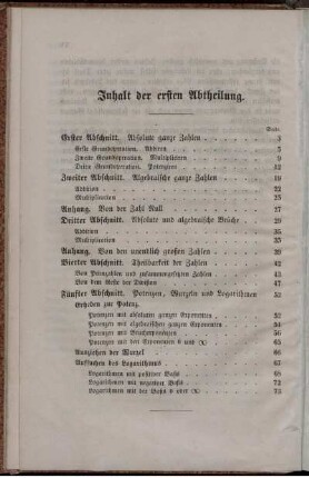 Inhalt der ersten Abtheilung.