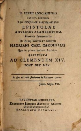 Pro linguae latinae usu epistolae adversus Alumbertium
