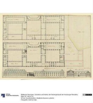 Grundriss und Aufriss der Nebengebäude der Würzburger Residenz