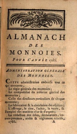 Almanach des monnoies : année ... 1786, 1786