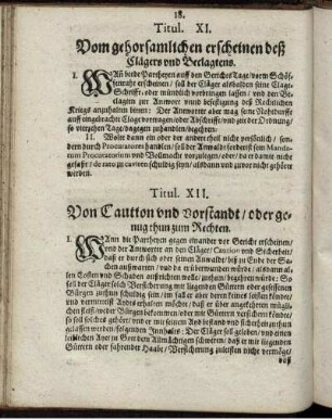 Titul. XII. Von Caution und vorstandt/ oder genug thun zum Rechten