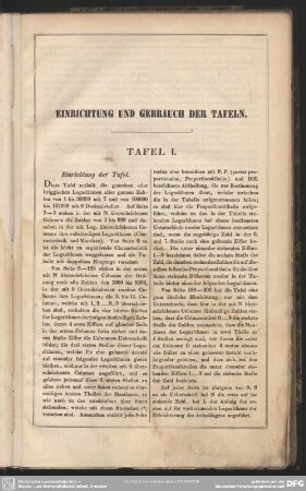 Einrichtung und Gebrauch der Tafeln
