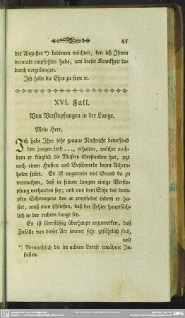 XVI. Fall. Von Verstopfungen in der Lunge