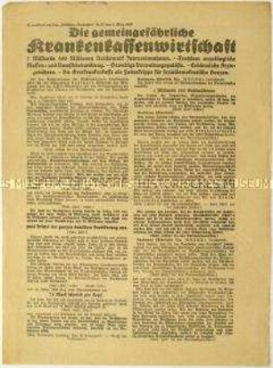 Flugblatt der NSDAP gegen das Krankenkassensystem und Werbung für den "Völkischen Beobachter"