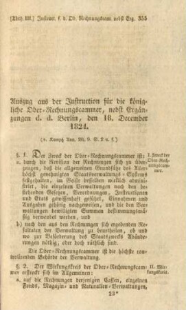 Auszug aus der Instruction für die königliche Ober-Rechnungskammer