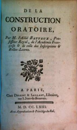 De La Construction Oratoire