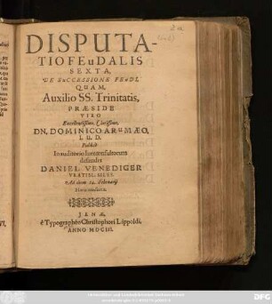 Disputatio Feudalis Sexta, De Successione Feudi
