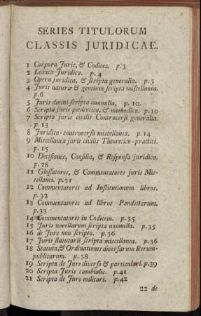 Series Titulorum Classis Juridicae.