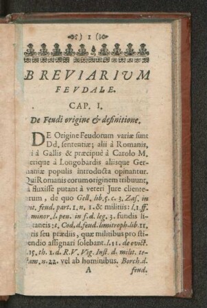 Breviarium Feudale. Cap. I. De Feudi origine ... [Cap. I. - IV.]
