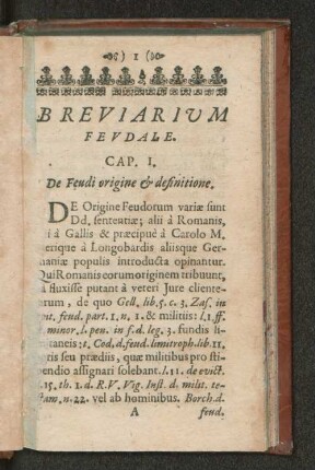Breviarium Feudale. Cap. I. De Feudi origine ... [Cap. I. - IV.]