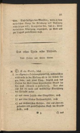 Des ersten Theils erster Abschnitt. Vom Daseyn und Wesen Gottes.