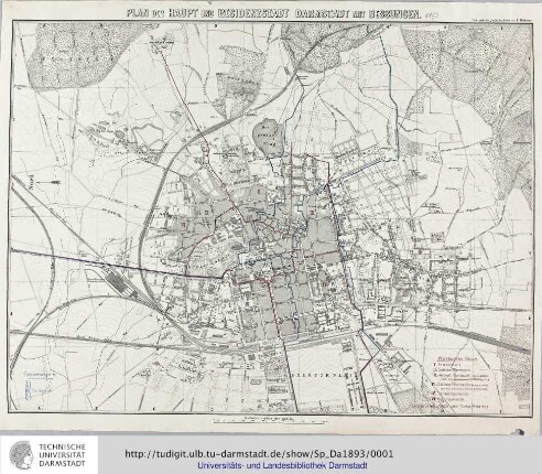 Plan der Haupt- und Residenzstadt Darmstadt mit Bessungen / nach amtlichen Quellen bearb. von F. Heberer